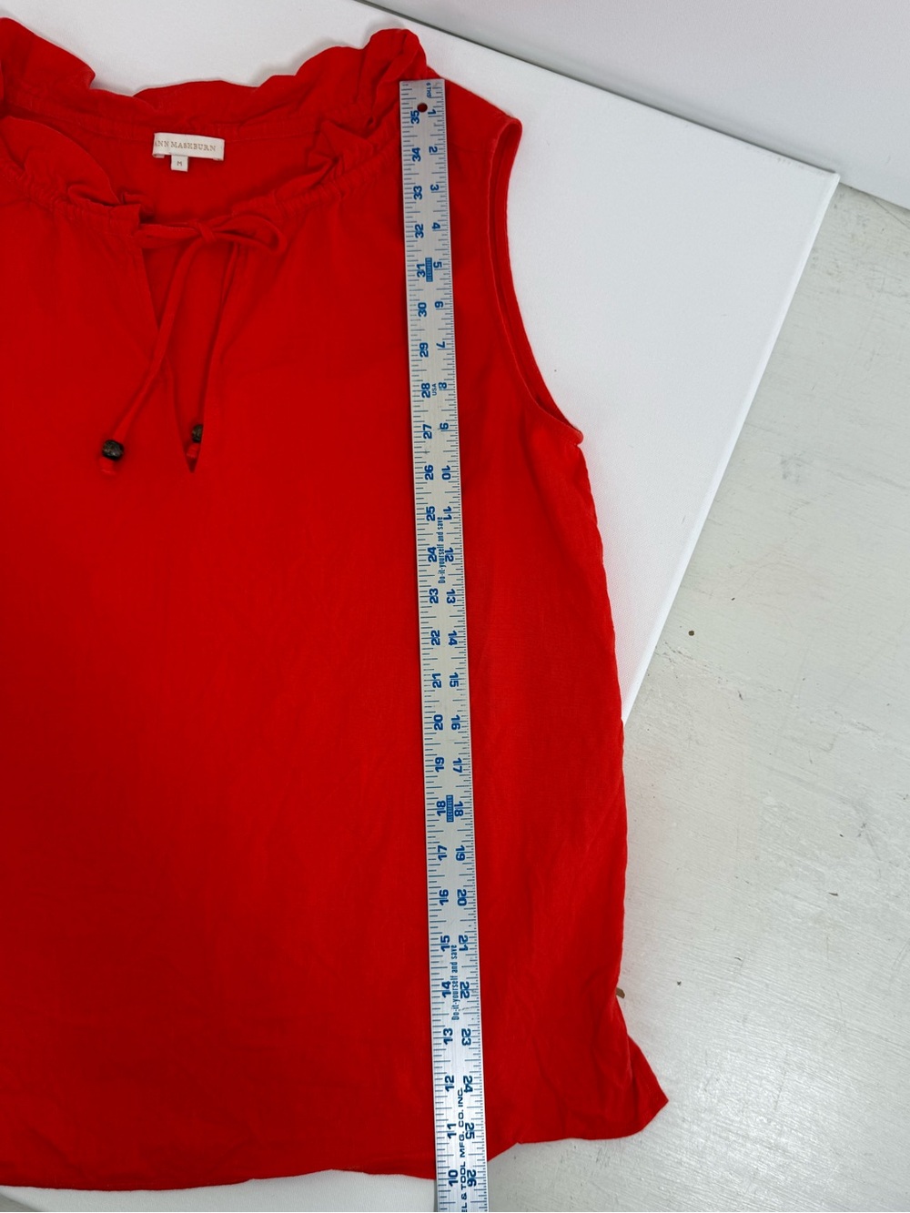 Ann Mashburn Women’s sleeveless linen top ruffle collar Tomato Red SIZE MEDIUM - Picture 8 of 9